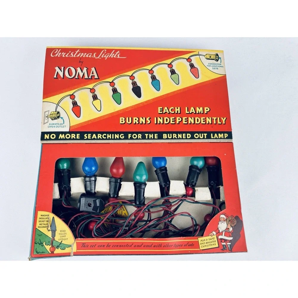 Vintage NOMA Christmas Lights #3010 Original Box MCM Holiday 1930s- 1940s Works
